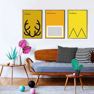 柠檬黄抽象装 饰画现代简约客厅沙发背景墙橙色挂画几何卧室玄关画