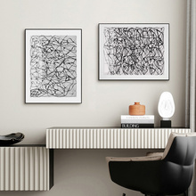 黑白抽象线条挂画工业风简笔样板间客厅橱柜摆台装饰画书房卧室画