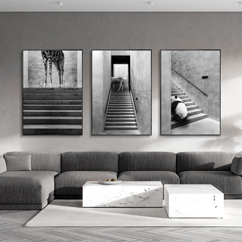 黑白装饰画工业风摄影创意挂画建筑背景动物后现代客厅壁画简约图片