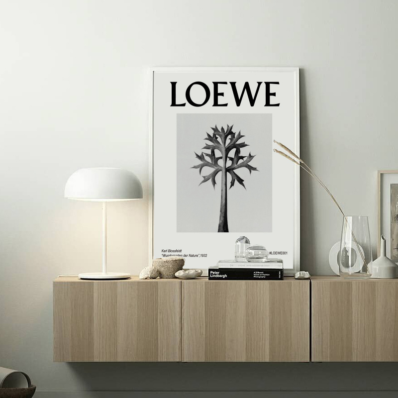 黑白植物装饰画法式轻奢艺术loewe文字挂画工业风现代简约客厅画图片