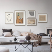 现代风客厅背景墙组合装 饰画抽象人物线条风景文字组合挂画轻奢画