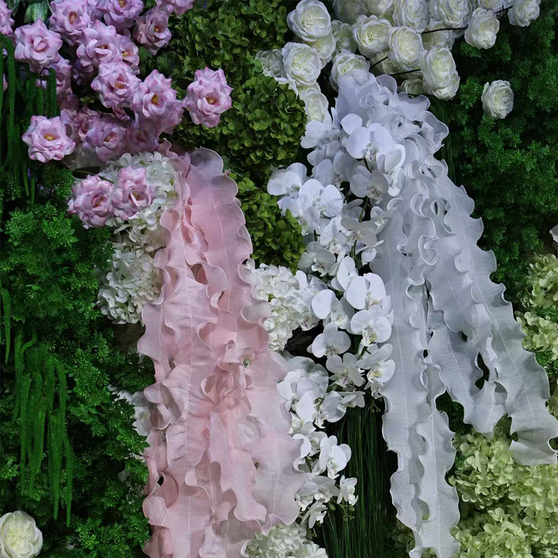 新款婚庆道具多色婚礼卷边褶皱荷叶边花边飘带布艺迎宾区装饰道具