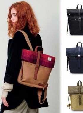 英国直邮苏格兰Islander正品Harris Tweed®羊毛格新款大号双肩包