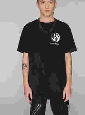 英国潮牌正品直邮Long Clothing情侣款圆标手掌印宽松纯棉短袖T恤