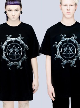 英国潮牌正品直邮Long Clothing情侣款金属标街头摇滚宽松短袖T恤