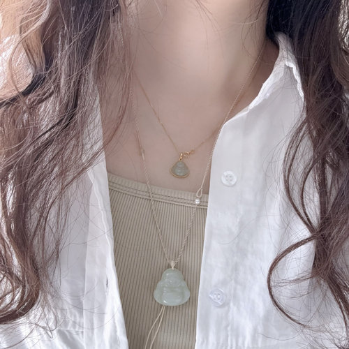 纯手工编制女项链绳和田玉平安扣锁佛公吊坠挂绳清冷风淡雅温柔