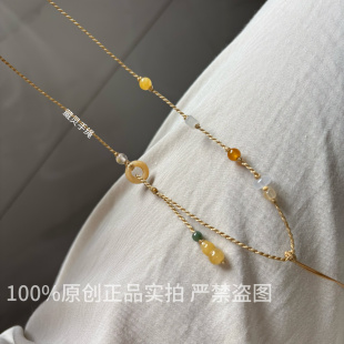 原创手工编织女新中式项链绳锁骨链百搭和田玉佛公翡翠平安扣等