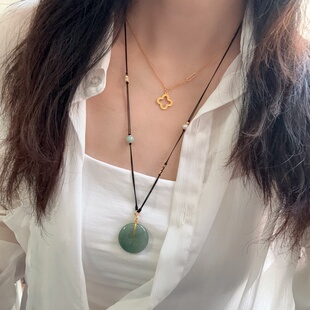 原创女项链细中长绳毛衣链可挂黄金锁翡翠平安扣吊坠可调百搭时尚