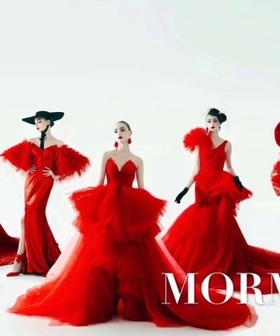 DORIS多莉丝大红色鱼尾婚纱晚礼服大拖尾抹胸走秀晚宴女神系列