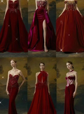 多莉丝礼服租赁红色晚礼服新款高级感宴会气质名媛显瘦主持人晚宴
