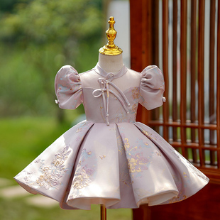 花童婚礼小女孩主持人儿童古筝演奏演出服 公主裙女童高端礼服中式