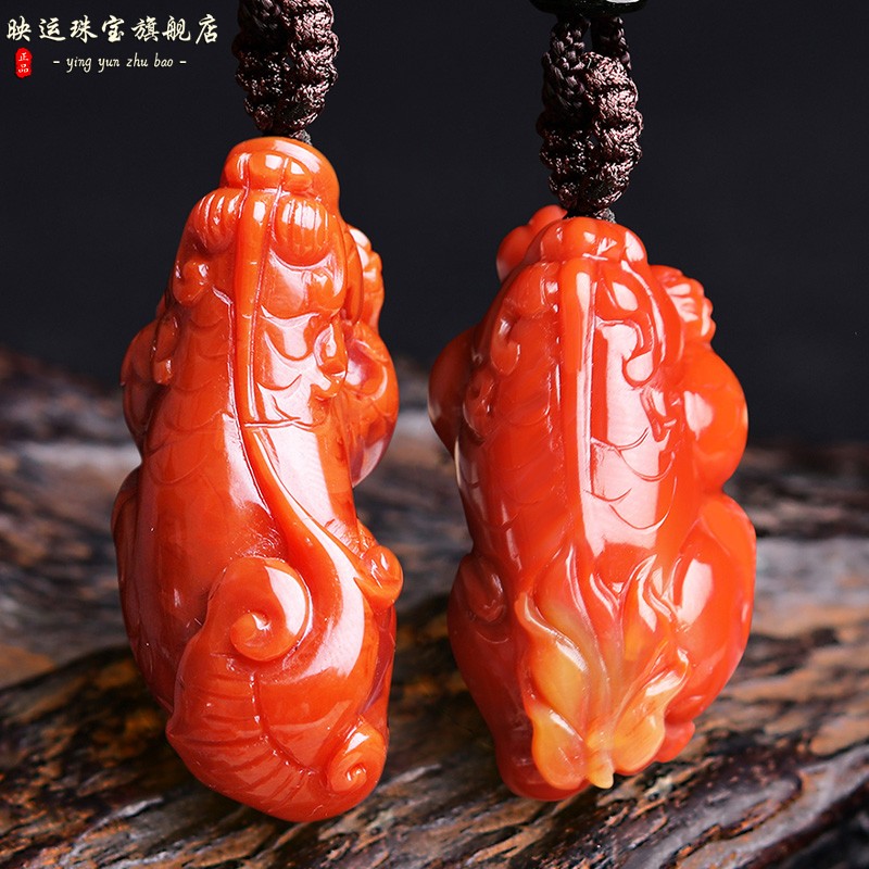 南红玛瑙貔貅吊坠火焰纹满色皮丘