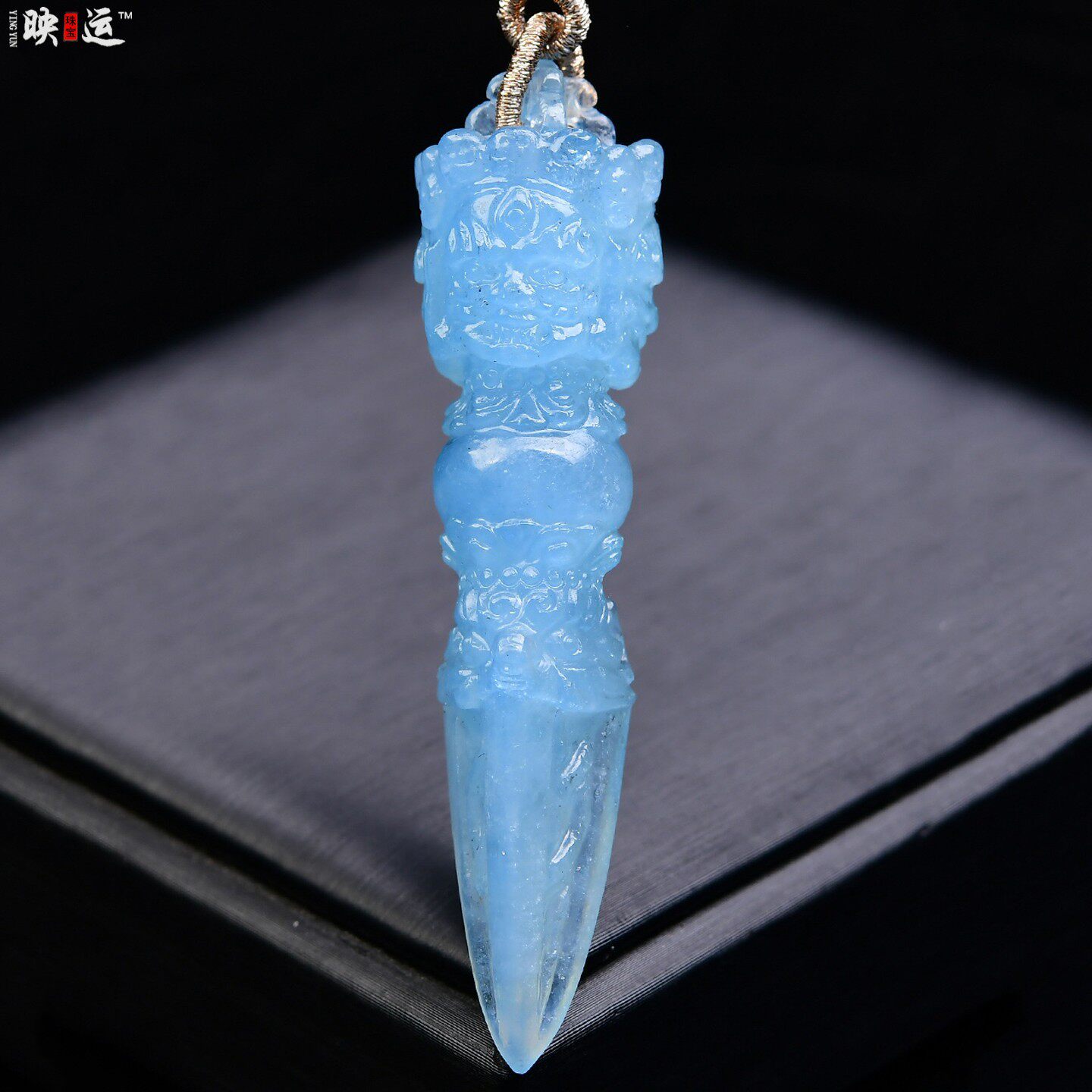 天然海蓝宝金刚杵吊坠海水蓝藏式三面普巴降魔杵挂件密宗法器项链