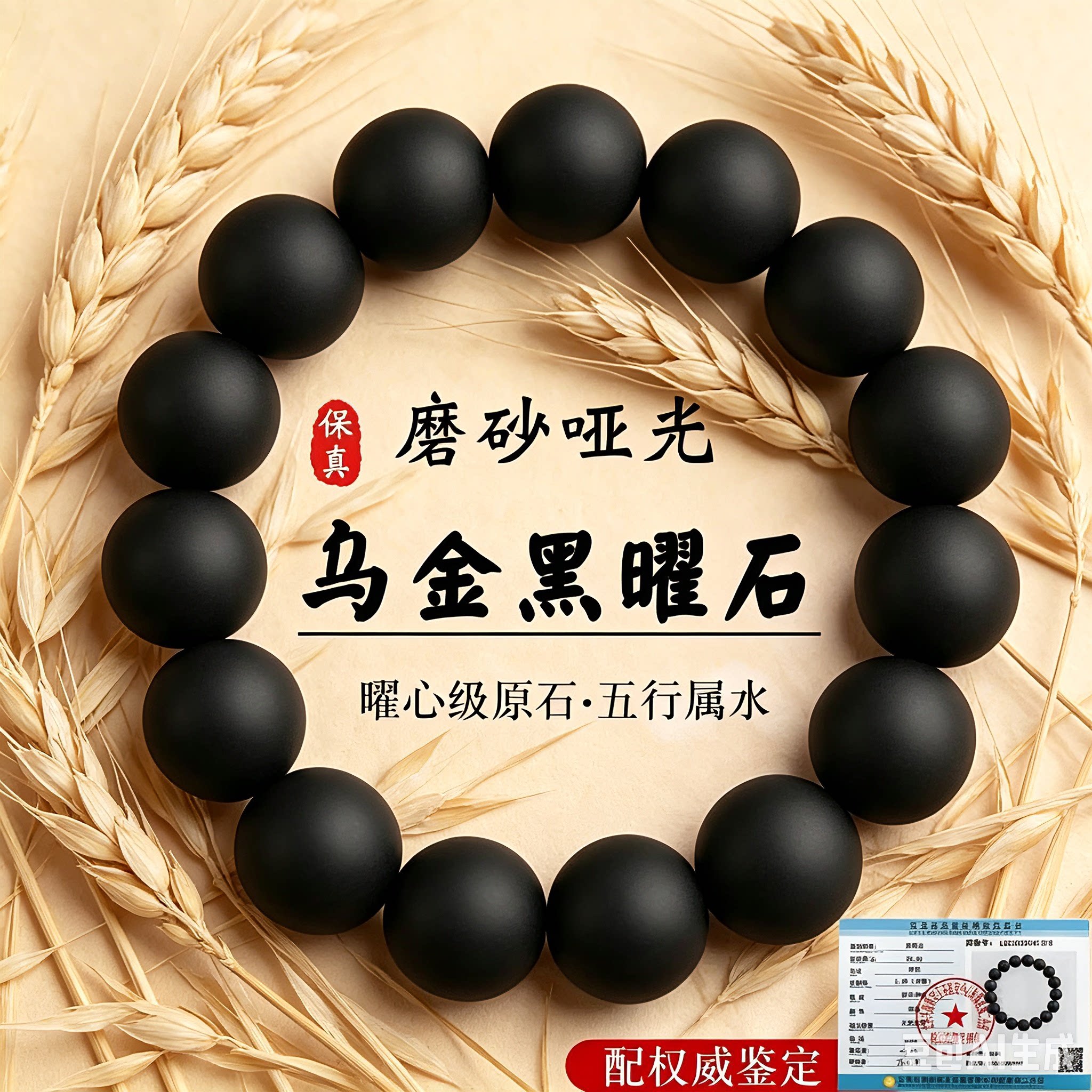 天然黑曜石手链乌金黑曜石串珠男磨砂饰品五行补水手串女黑色水晶