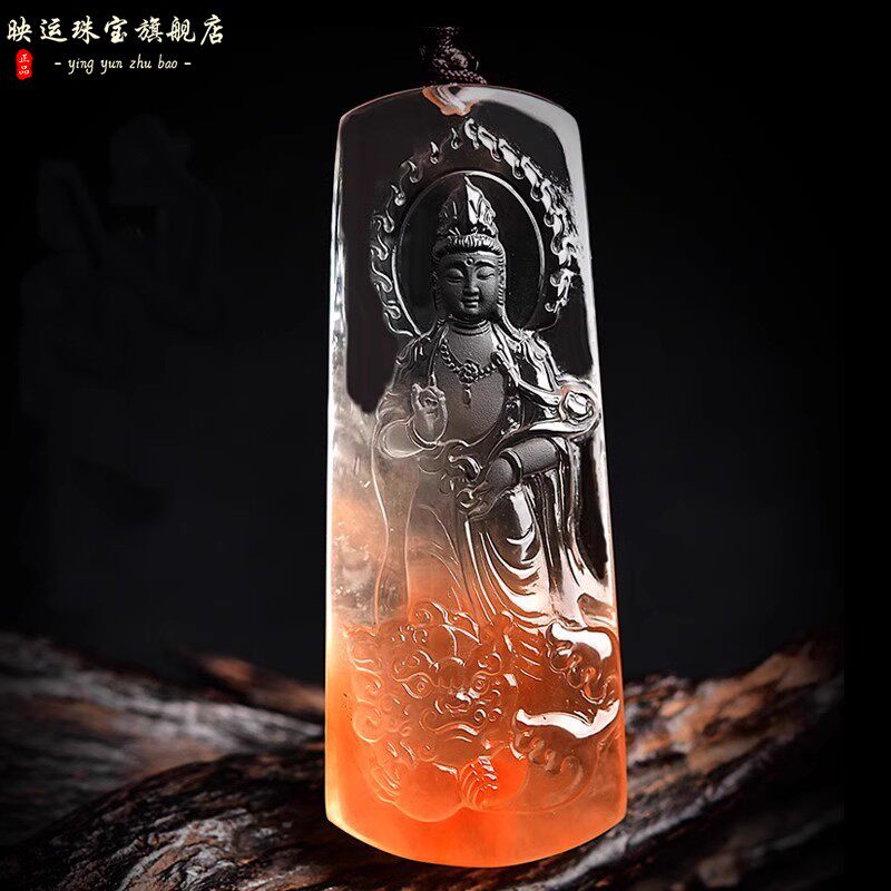 红水晶普贤菩萨吊坠红兔毛属龙蛇