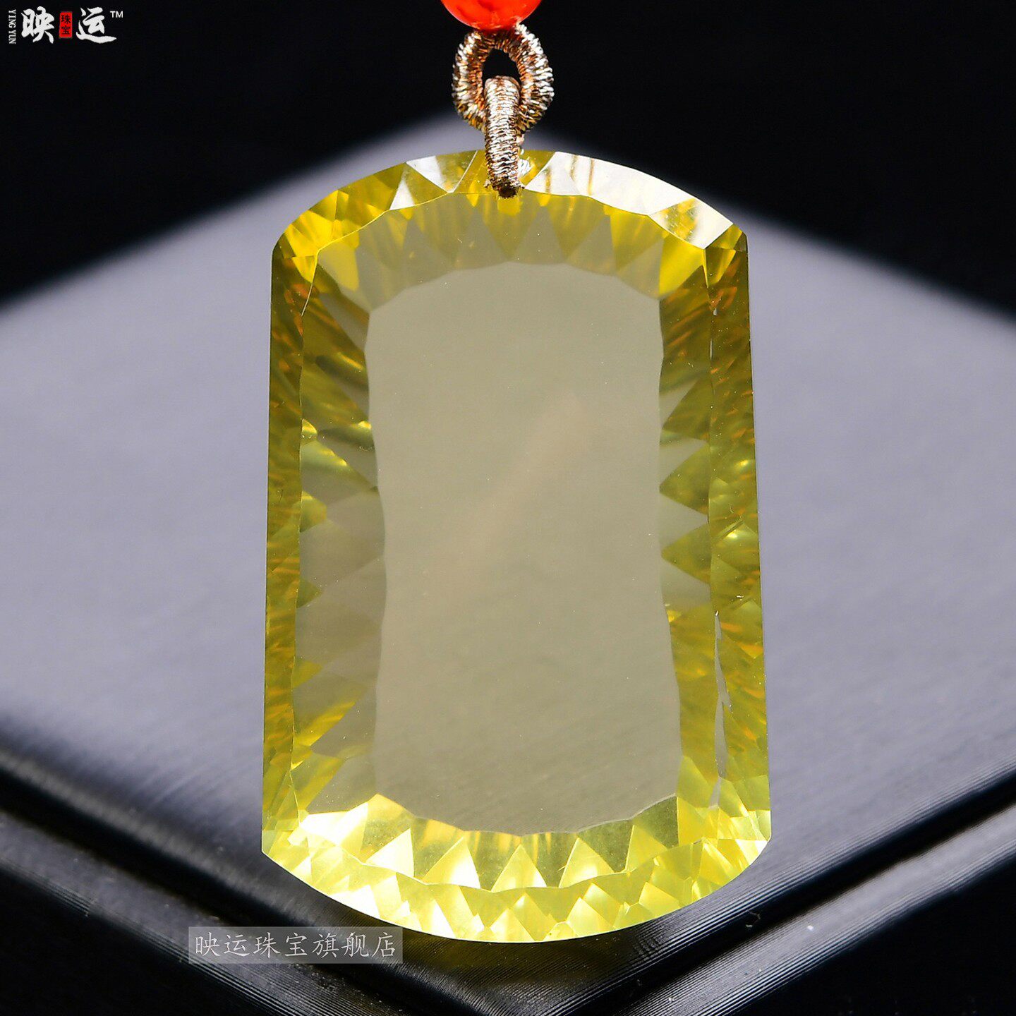 天然黄水晶千禧面无事牌吊坠高档平安牌无字玉佩挂件水晶方牌项链