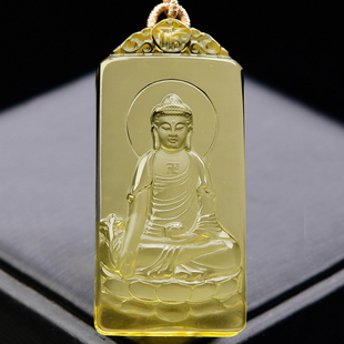 天然黄水晶药师佛吊坠三宝佛藏传佛像密宗药师菩萨挂件五方佛不空