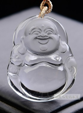天然白水晶弥勒佛菩萨佛头吊坠水晶玉石大肚笑佛像佛公随身挂件女