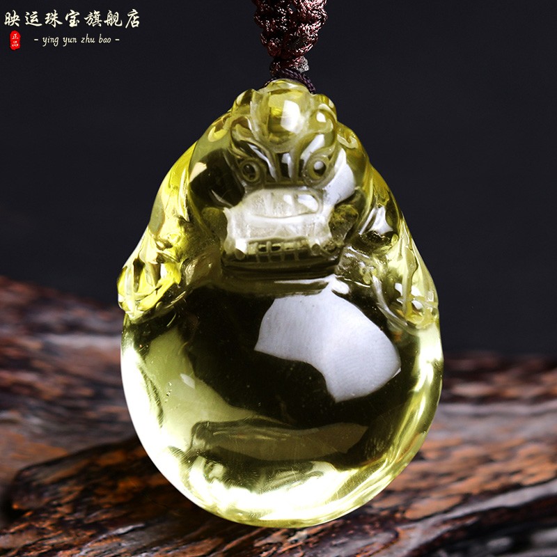 黄水晶貔貅吊坠大嘴财运皮丘随身