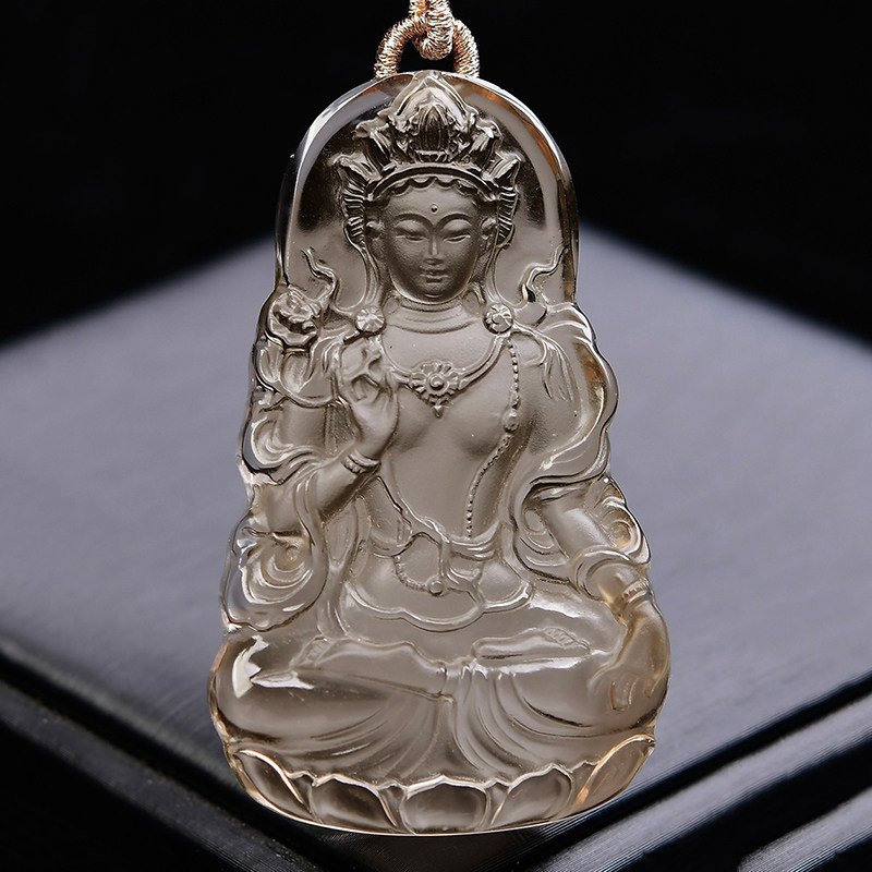 茶水晶观音菩萨吊坠复古坐莲观音