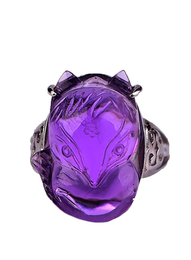 天然紫水晶狐狸戒指饰品礼物