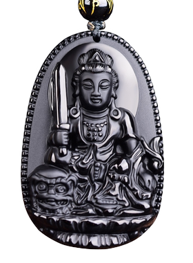 天然黑曜石生肖龙普贤菩萨吊坠