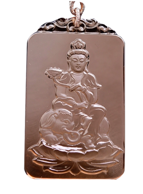 茶水晶普贤菩萨吊坠生肖龙蛇烟晶