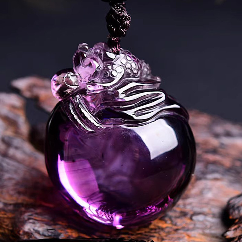 本命年乌拉圭天然紫水晶钱袋子貔貅吊坠男女项链皮丘福袋项链情侣