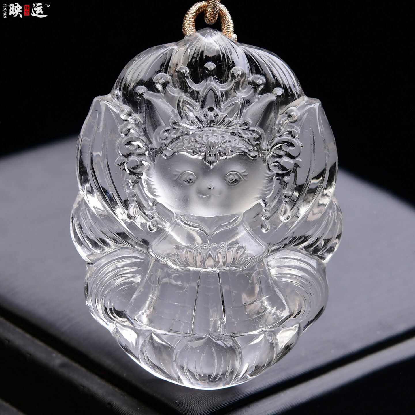 天然白水晶桃花九尾狐狸吊坠催缘萌狐媚狐灵狐情侣挂件女姻项链