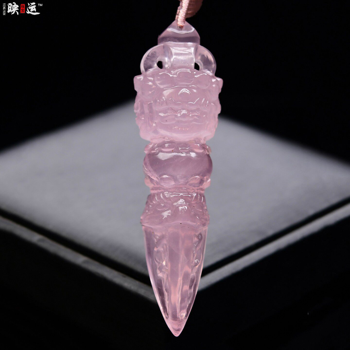 粉水晶三面普巴降魔杵吊坠藏式