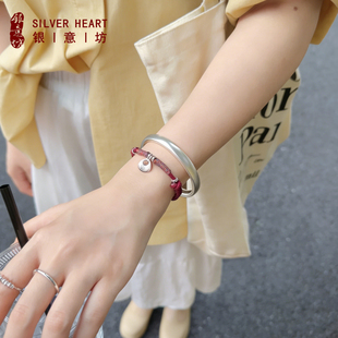 银手镯泥鳅背古法高颜值学生党素圈足银镯子9999纯银正品手链叠戴