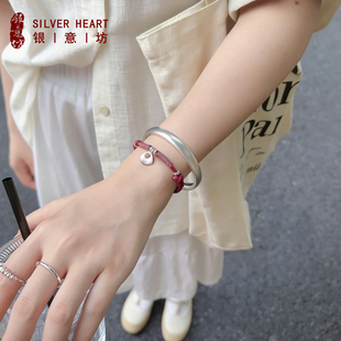 9999纯银手工手镯高颜值学生党手链叠戴素圈足银镯子女款2026新款