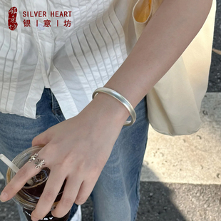 足银轮胎镯素圈银手镯女9999纯实心款古法手工银镯子女款2026新款