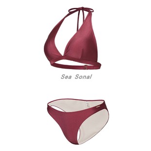 泳衣女高级感纯欲酒红色带胸垫仙女风低腰比基尼时尚 性感分体泳衣