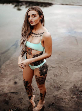 Sea Sonal时尚带胸垫天蓝色ROXY性感比基尼ins风marysia分体泳衣