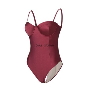 2024夏季 性感女神高级感吊带露背温泉海岛度假酒红色连体泳衣 新款
