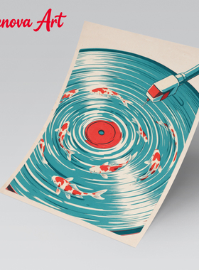 黑胶唱片锦鲤 艺术微喷装饰画芯 Vinyl Record Koi Fish Wall Art