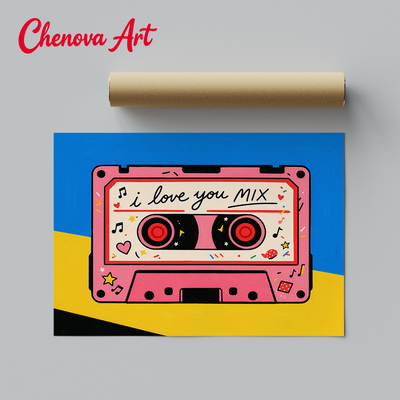 复古粉色磁带艺术装饰画芯Retro Cassette Giclee Wall Art Print