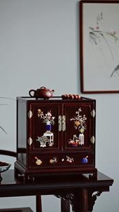 紫檀百宝嵌岁朝平安茶边柜茶水柜茶室收纳摆件台屏插屏送礼定制礼