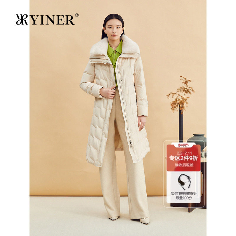 【云感白鹅绒】YINER音儿冬季蓬松厚实水貂毛领长羽绒服