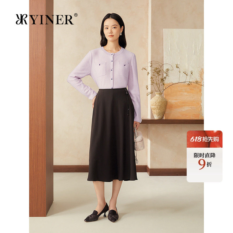 YINER音儿女装春季新中式圆领美丽诺羊毛羊绒混纺针织开衫