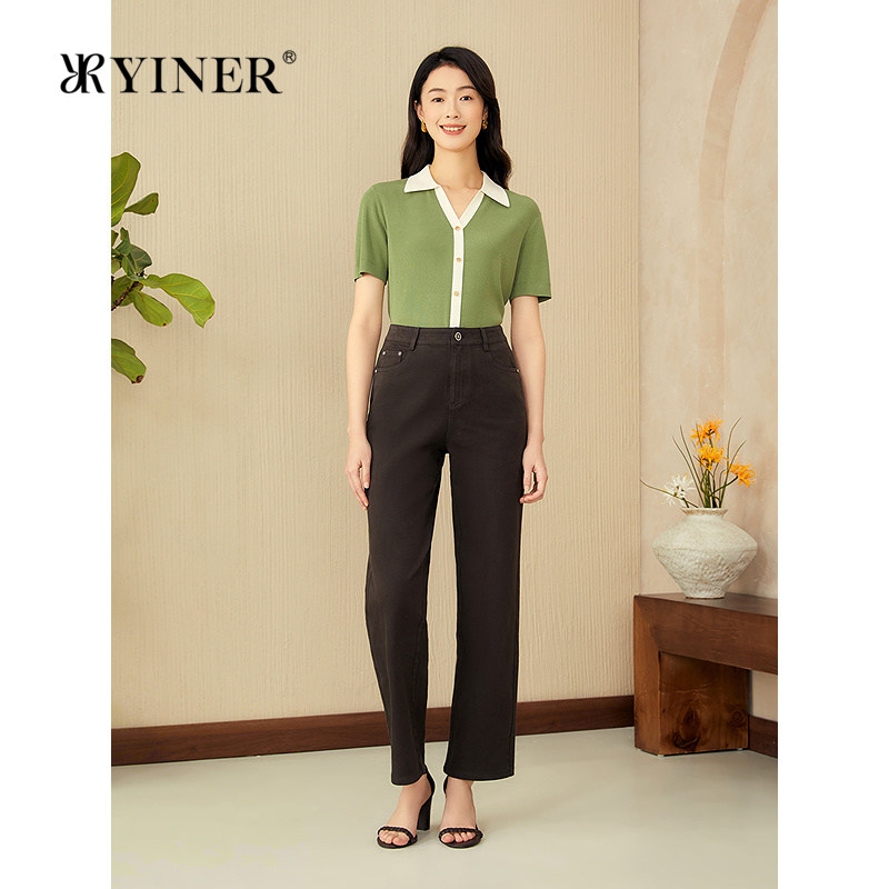 YINER音儿女装夏季法式时尚简约高腰显瘦锥形小脚牛仔长裤