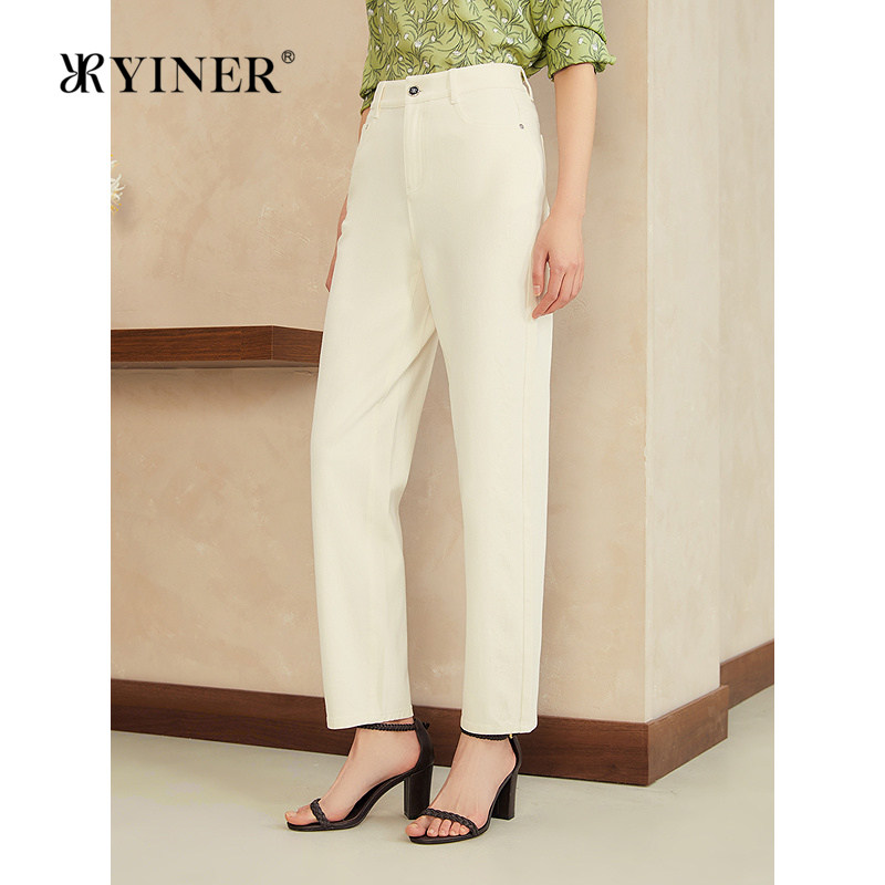 YINER音儿2025夏季新款法式优雅顺色绣花直筒高腰小脚牛仔裤