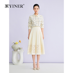 上衣 优雅通勤手绘印花桑蚕丝混纺正肩衬衫 YINER音儿2026春季 新款