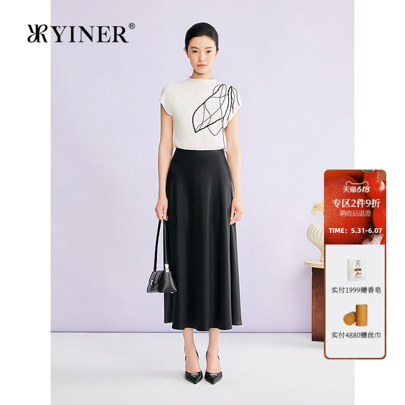 YINER音儿专选2026夏季新款时尚优雅立领重工珠片刺绣针织衫