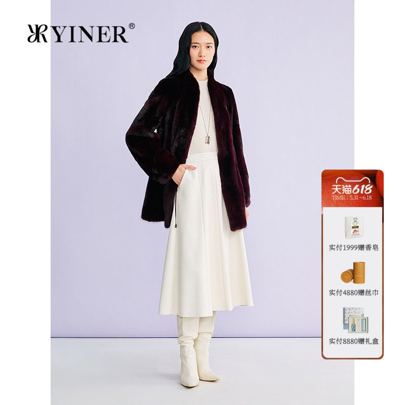 YINER音儿专选2026春季新款法式奢感一手长立领水貂毛皮草外套