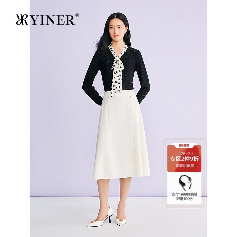 YINER音儿专选2026春季新款法式优雅波点蝴蝶结领亮丝针织衫套头,女装/女士精品,毛针织衫,淘宝优惠券,粉丝福利购,淘宝优惠卷