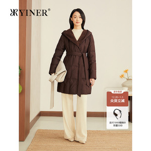 羊毛大翻领连帽系带收腰羽绒服 中长款 YINER音儿专选2025秋季 新款