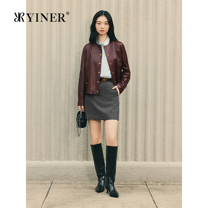 YINER音儿专选2025秋季新款法式复古油蜡皮工艺绵羊真皮皮衣