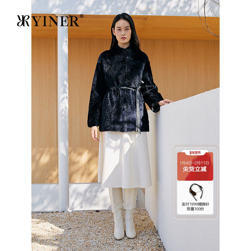 YINER音儿专选2025冬季新款一手长立领拉贡羊皮毛一体皮草外套,女装/女士精品,皮草,淘宝优惠券,粉丝福利购,淘宝优惠卷
